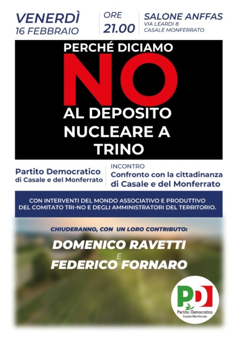 Questa sera appuntamento a Casale Monferrato per dire “No” al deposito nucleare di Trino