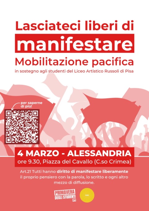 Il 4 marzo, ad Alessandria, manifestazione pacifica studenti a sostegno dei liceali di Pisa
