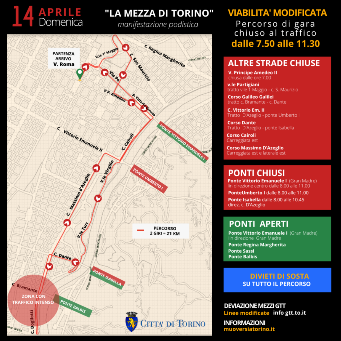 Il 14 aprile in programma la Mezza di Torino: previste modifiche viabili in città