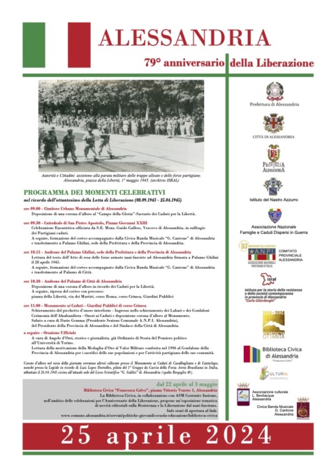 Alessandria, le celebrazioni per il 25 aprile nel 79° anniversario della Liberazione