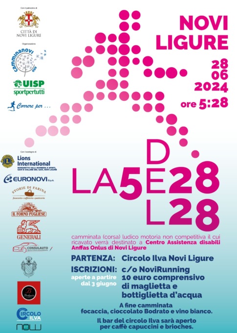 Novi Ligure, il 28 giugno la 2° edizione della camminata “La 5 e 28 del 28”