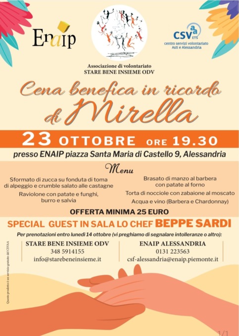 Alessandria, il 23 ottobre cena benefica in ricordo di Mirella Ballarin