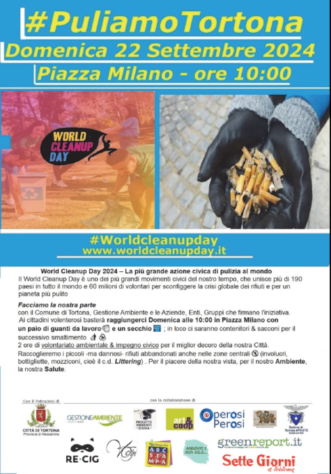 Tortona, domani l’iniziativa #PuliamoTortona per il World Cleanup Day