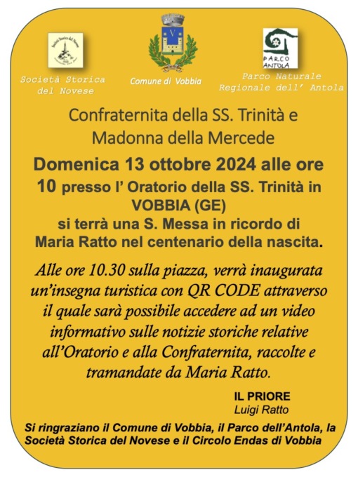 Vobbia, domani il nuovo cartello turistico con la storia dell’oratorio
