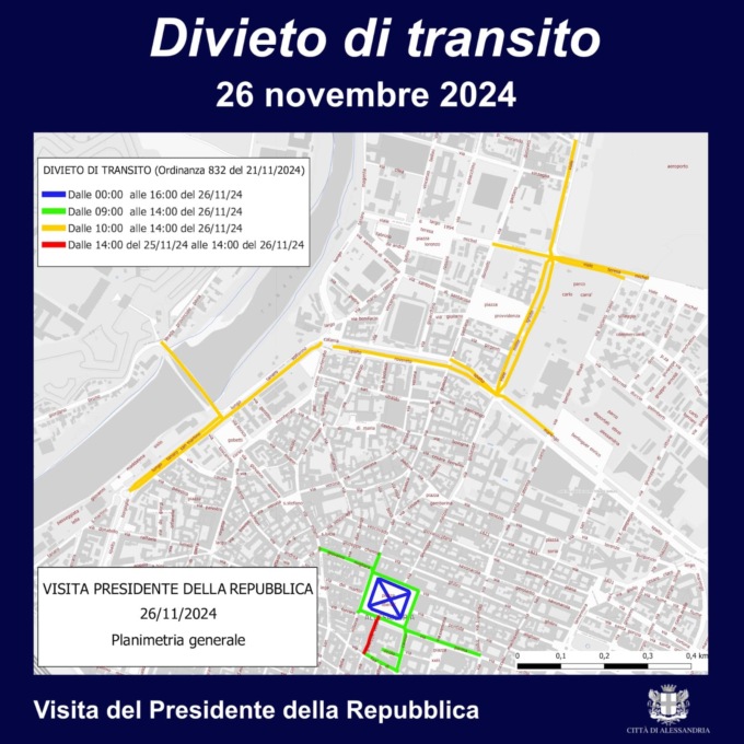 Visita del Presidente Mattarella ad Alessandria: i provvedimenti viabili