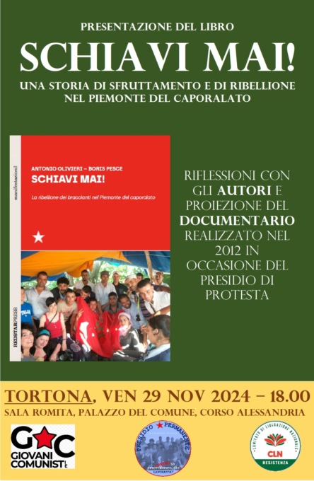 Tortona, oggi alle 18 la presentazione del libro “Schiavi mai!”