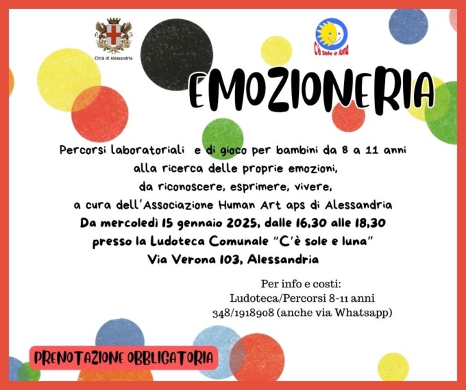Alessandria, da mercoledì percorsi laboratoriali e di gioco alla Ludoteca C’è Sole e Luna
