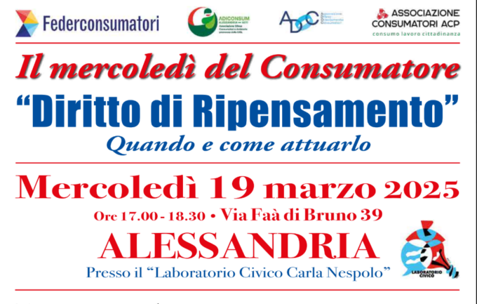 Si parla di diritto di ripensamento nel terzo appuntamento del “Mercoledì del Consumatore”