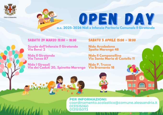 Alessandria, tornano gli Open Day ai nidi d’infanzia comunali