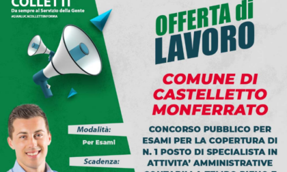 Castelletto Monferrato: bando di concorso per un posto di lavoro in Comune
