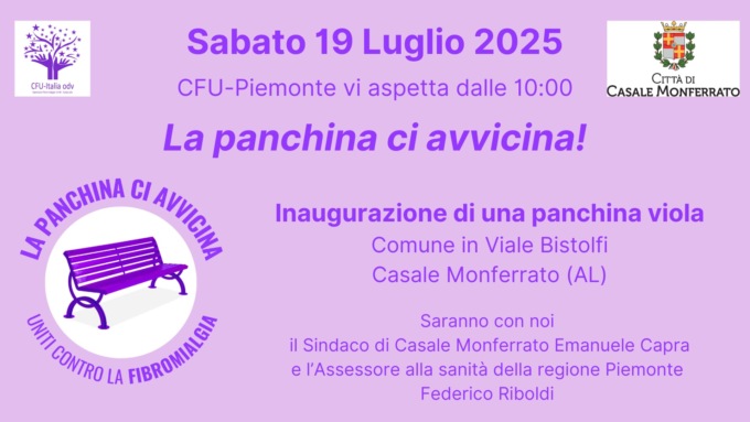 A Casale Monferrato una panchina viola per sensibilizzare sulla fibromialgia