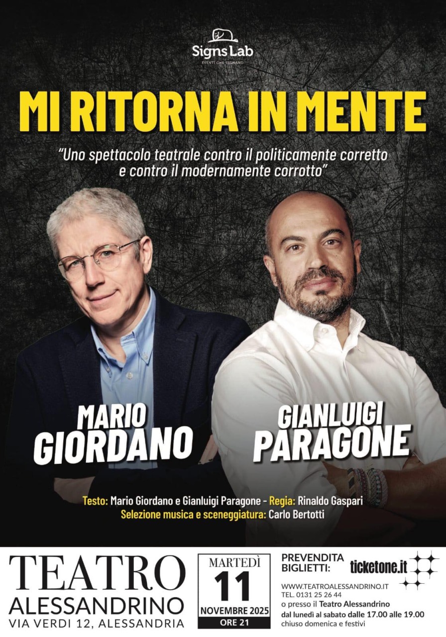 “Mi ritorni in mente”: l’11 novembre al teatro Alessandrino lo spettacolo di Mario Giordano