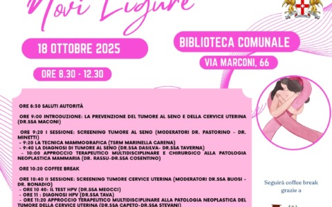 Novi Ligure, il 18 ottobre convegno sugli “screening oncologici come strumento di cura”