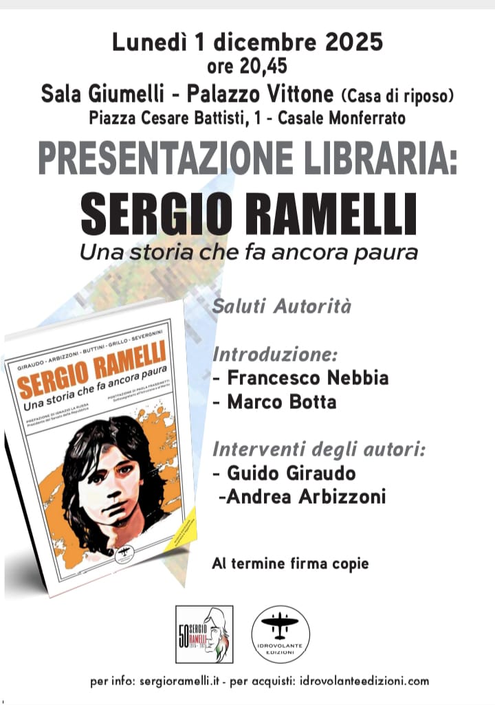 Casale, lunedì la presentazione della nuova edizione di “Sergio Ramelli. Una storia che fa ancora paura”