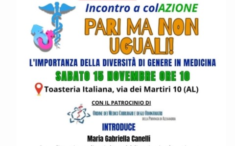 Diversità di genere in medicina: sabato ad Alessandria l’incontro “Pari ma non uguali”