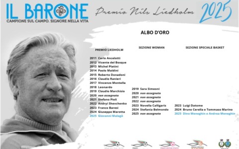 Premio Nils Liedholm a Giovanni Malagò e a Dino e Andrea Meneghin: la cerimonia il 12 novembre