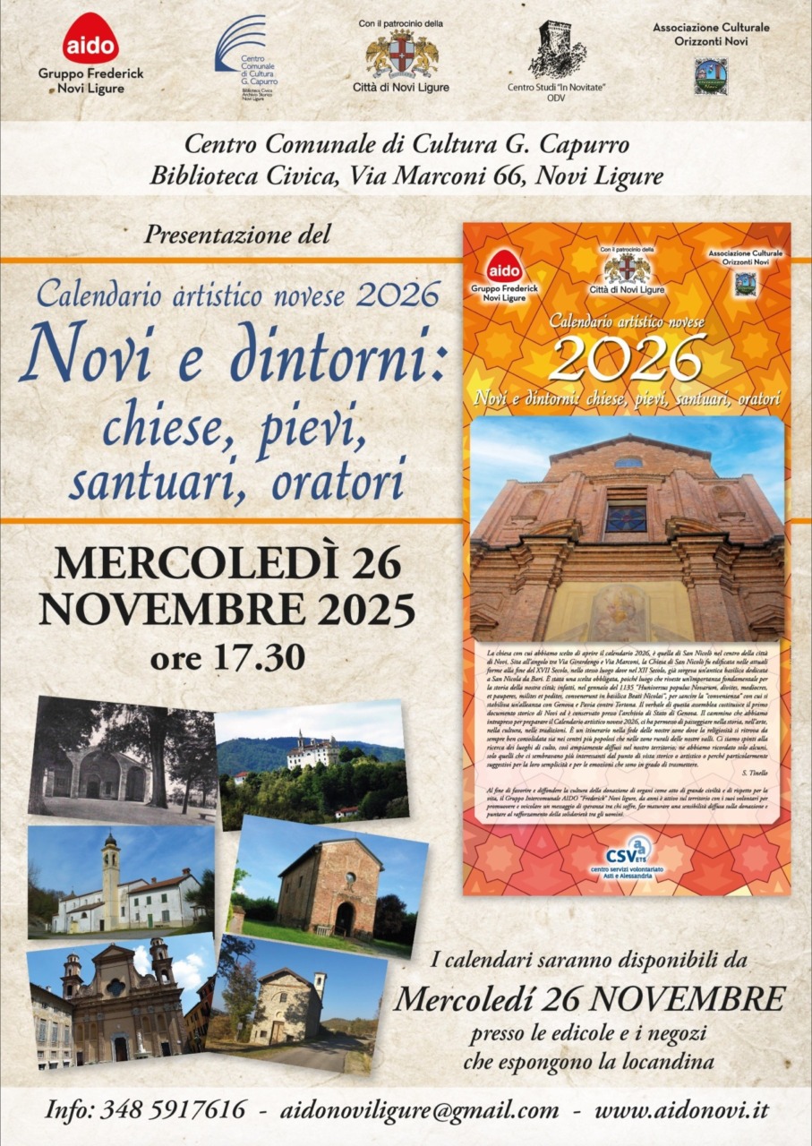 Novi Ligure, mercoledì la presentazione del “Calendario artistico novese” dell’Aido