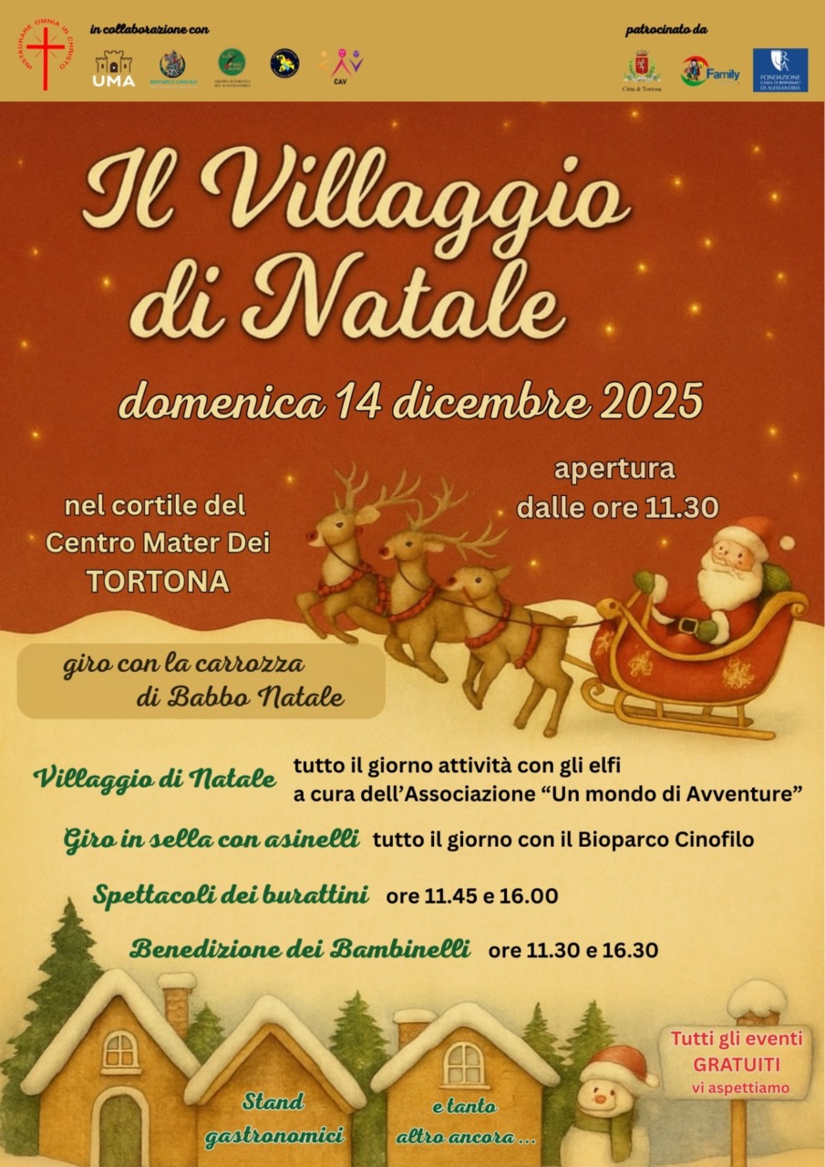 Tortona, domenica 14 dicembre arriva il Villaggio di Natale al Centro Mater Dei