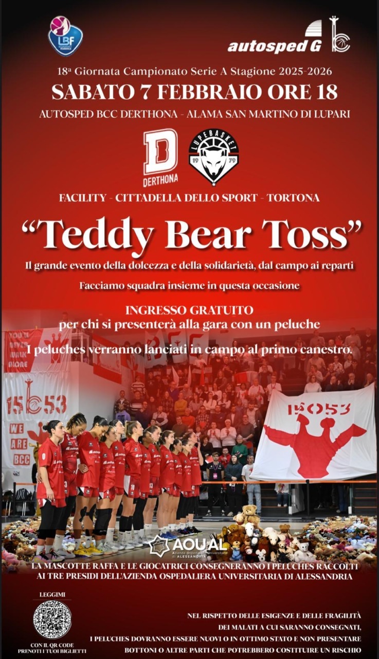 BCC Derthona Basket lancia il Teddy Bear Toss: sport e solidarietà in campo a Tortona