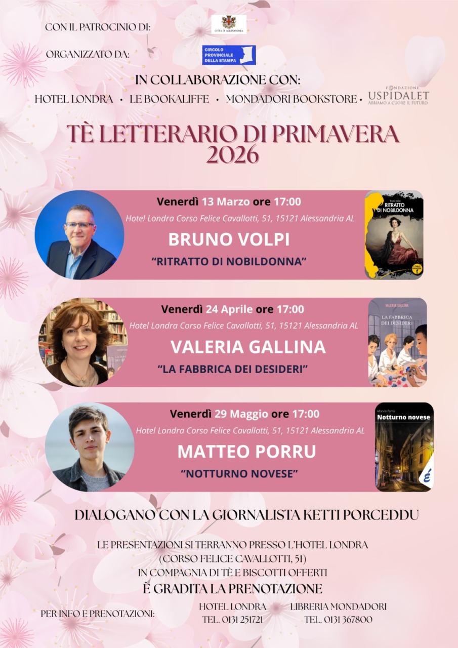 Torna il “Tè letterario di Primavera” ad Alessandria: il 13 marzo appuntamento con Bruno Volpi