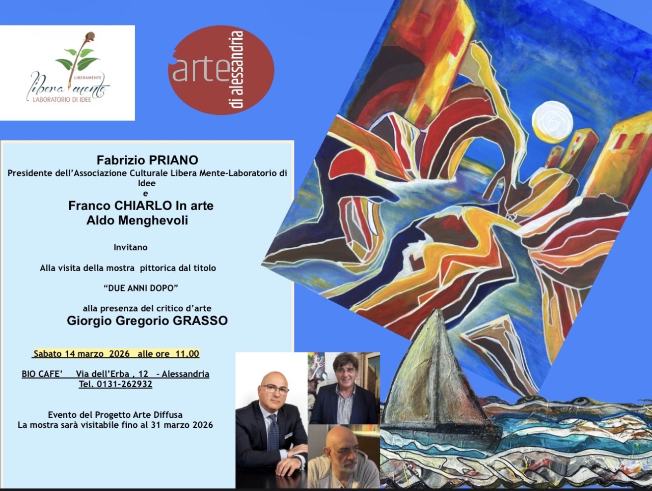 Al Bio Cafè di Alessandria la mostra “Due anni dopo” di Aldo Menghevoli