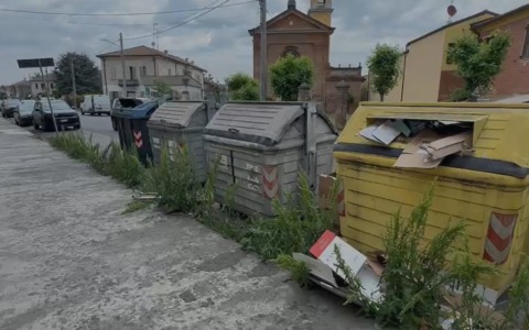 Erba alta e bidoni pieni di rifiuti: la situazione in via Genova a Spinetta Marengo