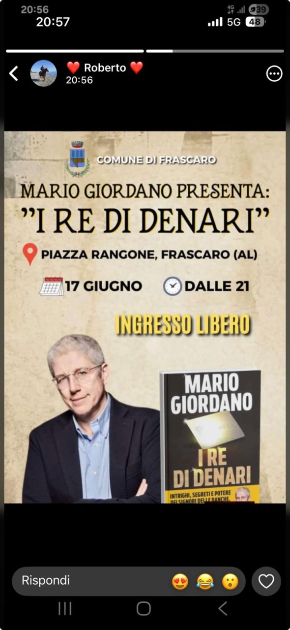 Mario Giordano a Frascaro per presentare “I Re di Denari”